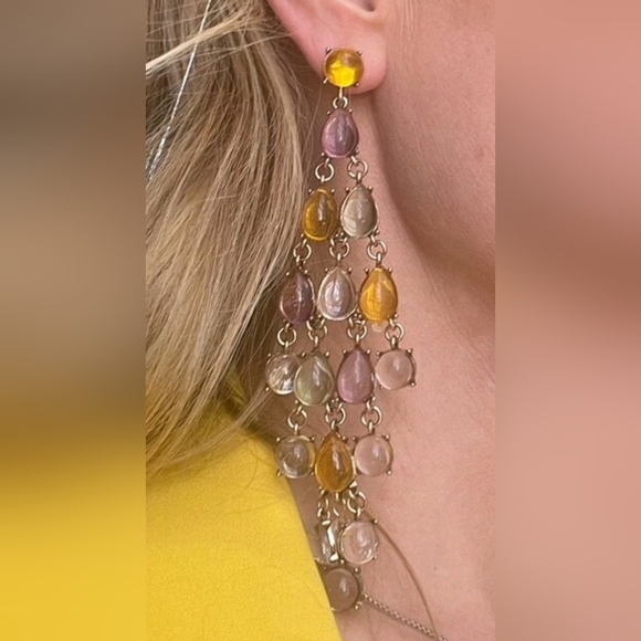 NWT Bohemian Colorful Crystal Dangle Gold Chandelier Earrings - Picture 2 of 15